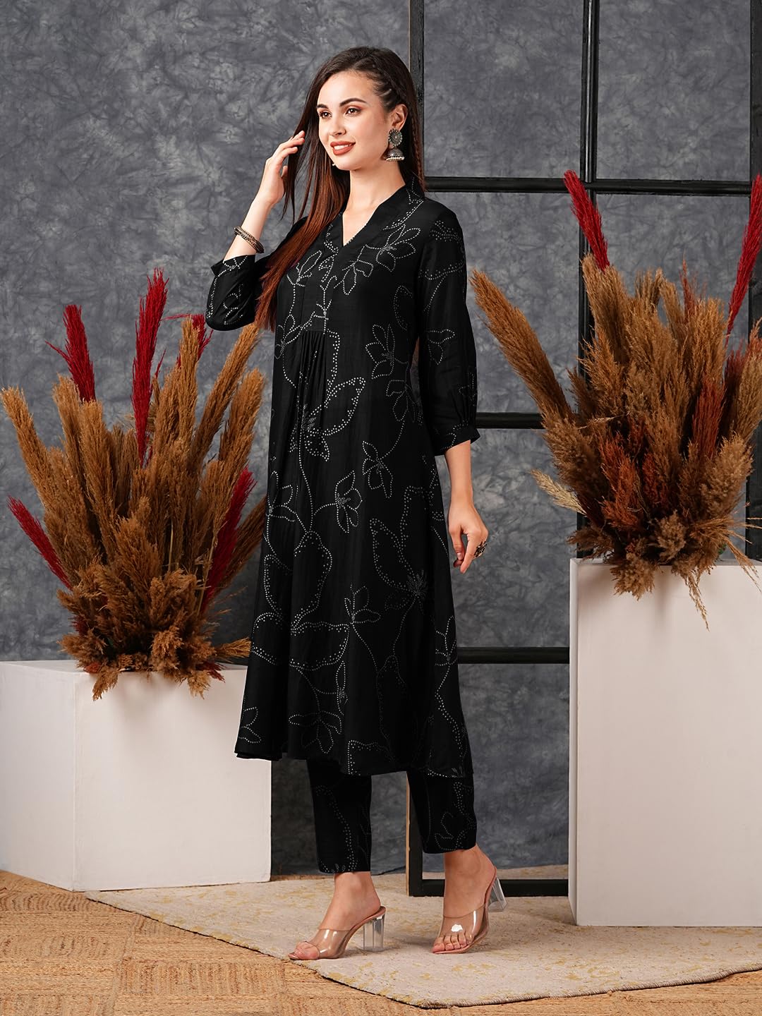 Women's Rayon Viscose Printed A-Line Kurta with Pant