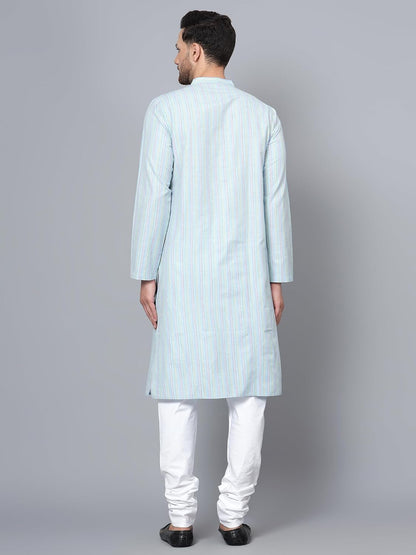 CHIKAN Men's Cotton Regular Striped Knee Lenght Kurta