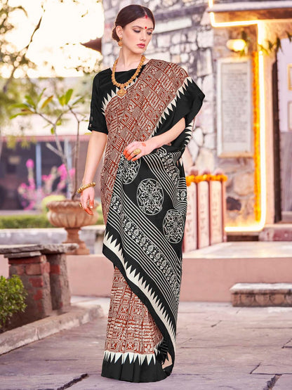 Women's Bhagalpuri Silk Ethnic Motif Printed Saree