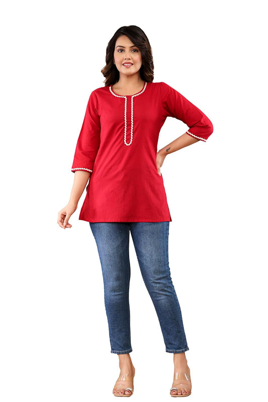 Women's Solid Short Cotton Kurta/Kurtis and top