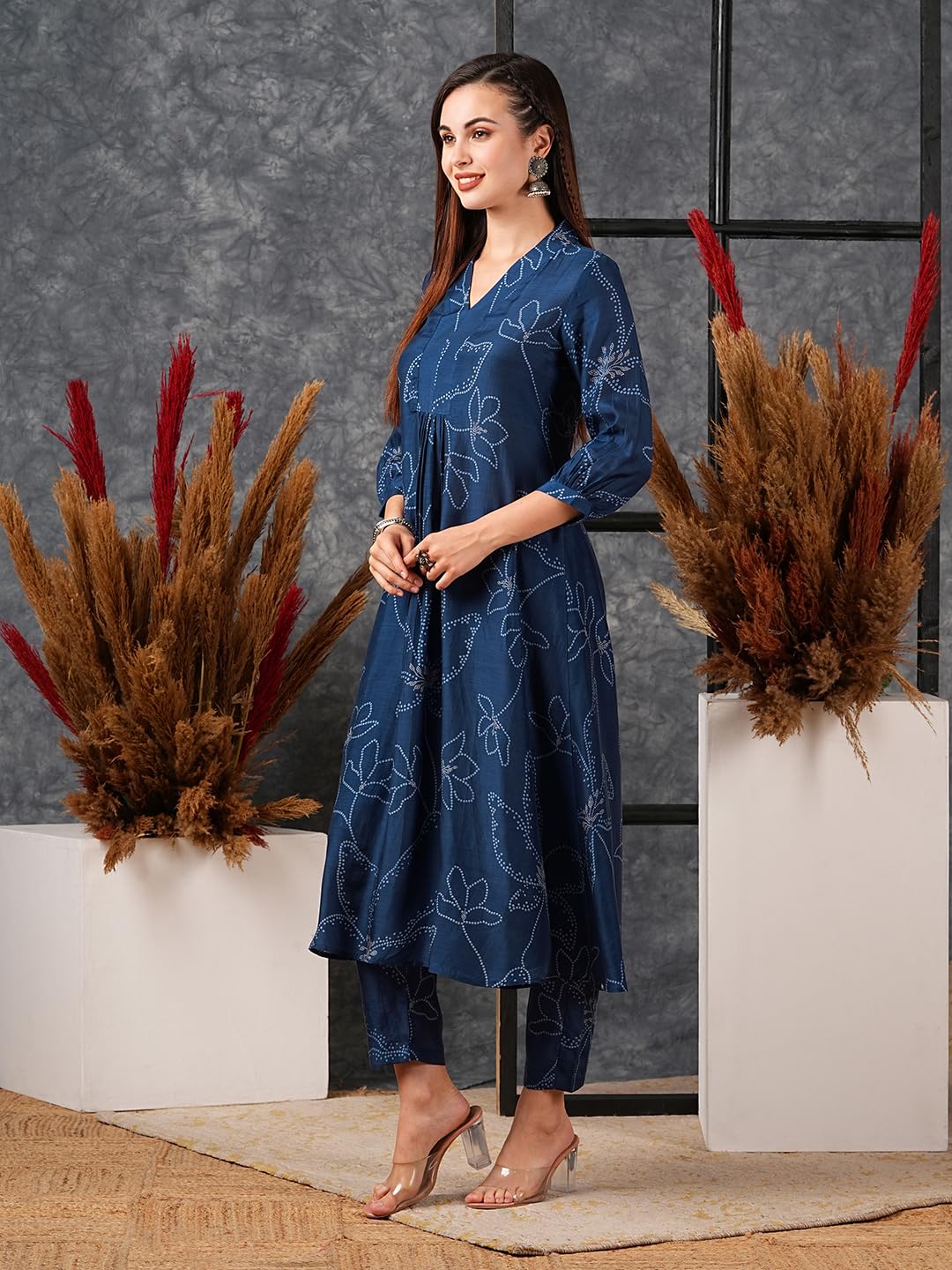 Women's Rayon Viscose Printed A-Line Kurta with Pant