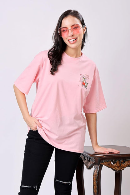 TQH Women's Casual Printed Round Neck, Oversized Longline Drop Shoulder Boho Style T-Shirt