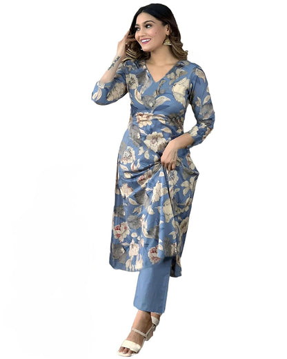 Women's Rayon Blend Straight Printed Kurta with Pant