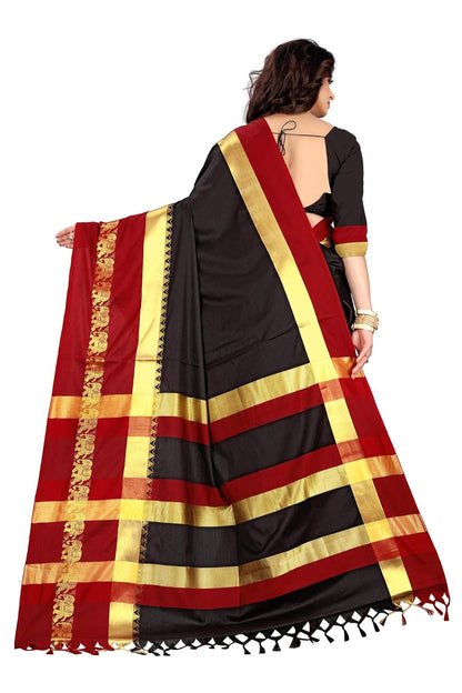Women's Cotton Silk Plain Zari Work Designer Saree