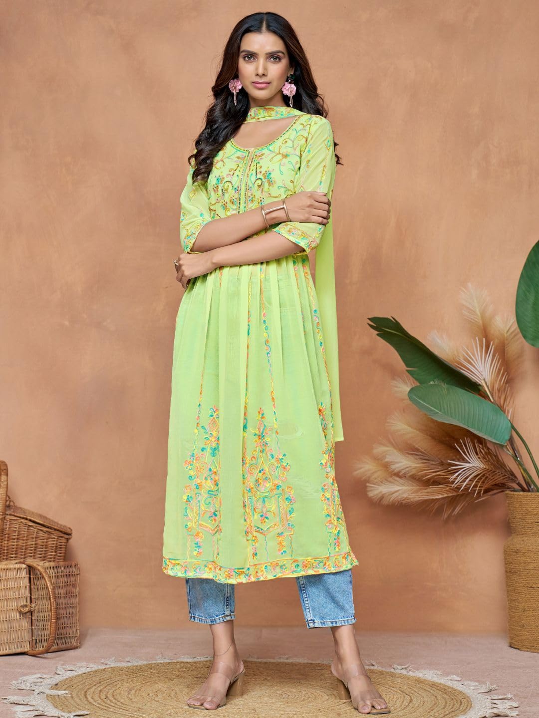EthnicJunction Women's Georgette Embroidered