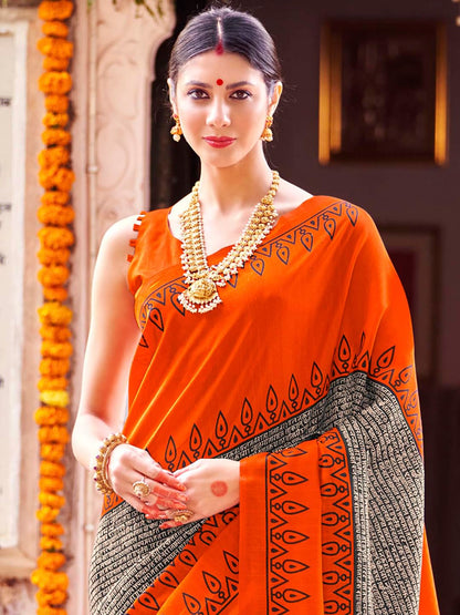 Women's Bhagalpuri Silk Ethnic Motif Printed Saree