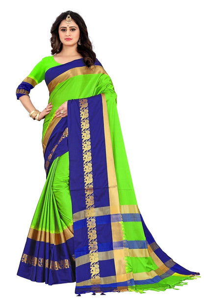 Women's Cotton Silk Plain Zari Work Designer Saree