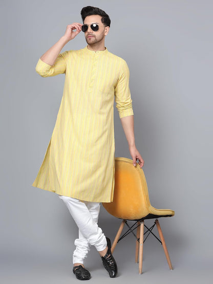 CHIKAN Men's Cotton Regular Striped Knee Lenght Kurta