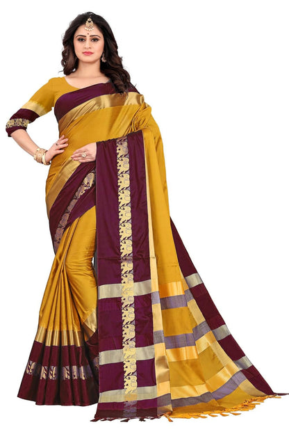 Women's Cotton Silk Plain Zari Work Designer Saree