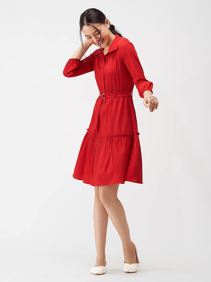 AASK Women Peplum Gathared Stylish Dress with Belt