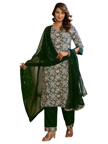 Women's Crepe Printed Kurta with Pant and Dupatta Set