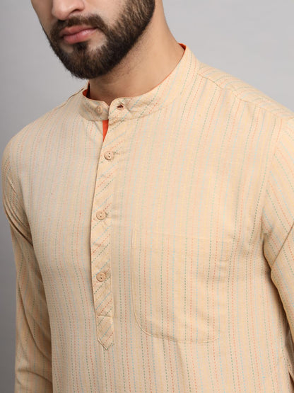 CHIKAN Men's Cotton Regular Striped Knee Lenght Kurta