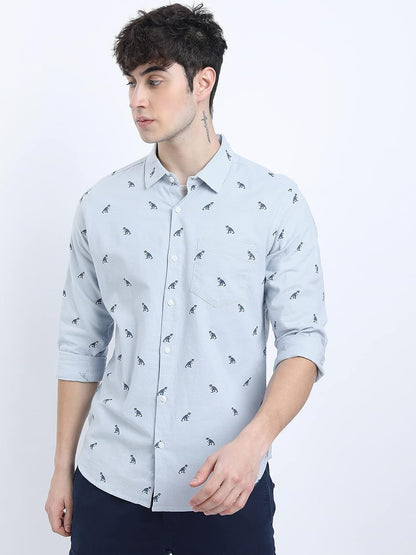KETCH Men's Cotton Slim Fit Printed Full Sleeve Shirt