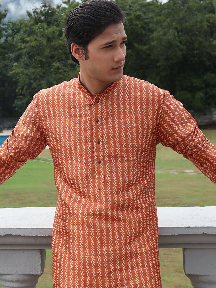 LookMark Men's Cotton Blend Printed Long Kurta