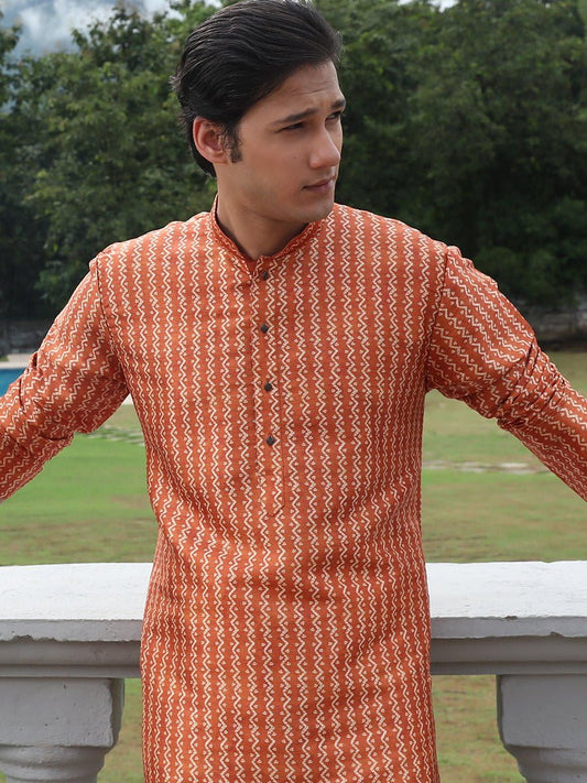 LookMark Men's Cotton Blend Printed Long Kurta