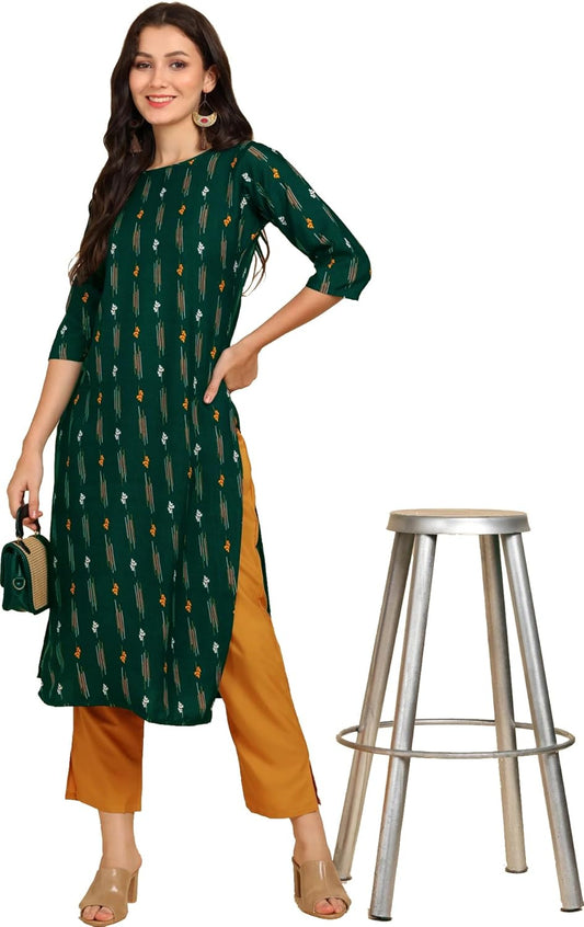 Bollyclues Women's Printed Crepe Straight Printed Kurti