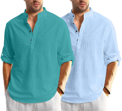 Men Solid Cotton Blend Straight Kurta Shirt Pack of 2