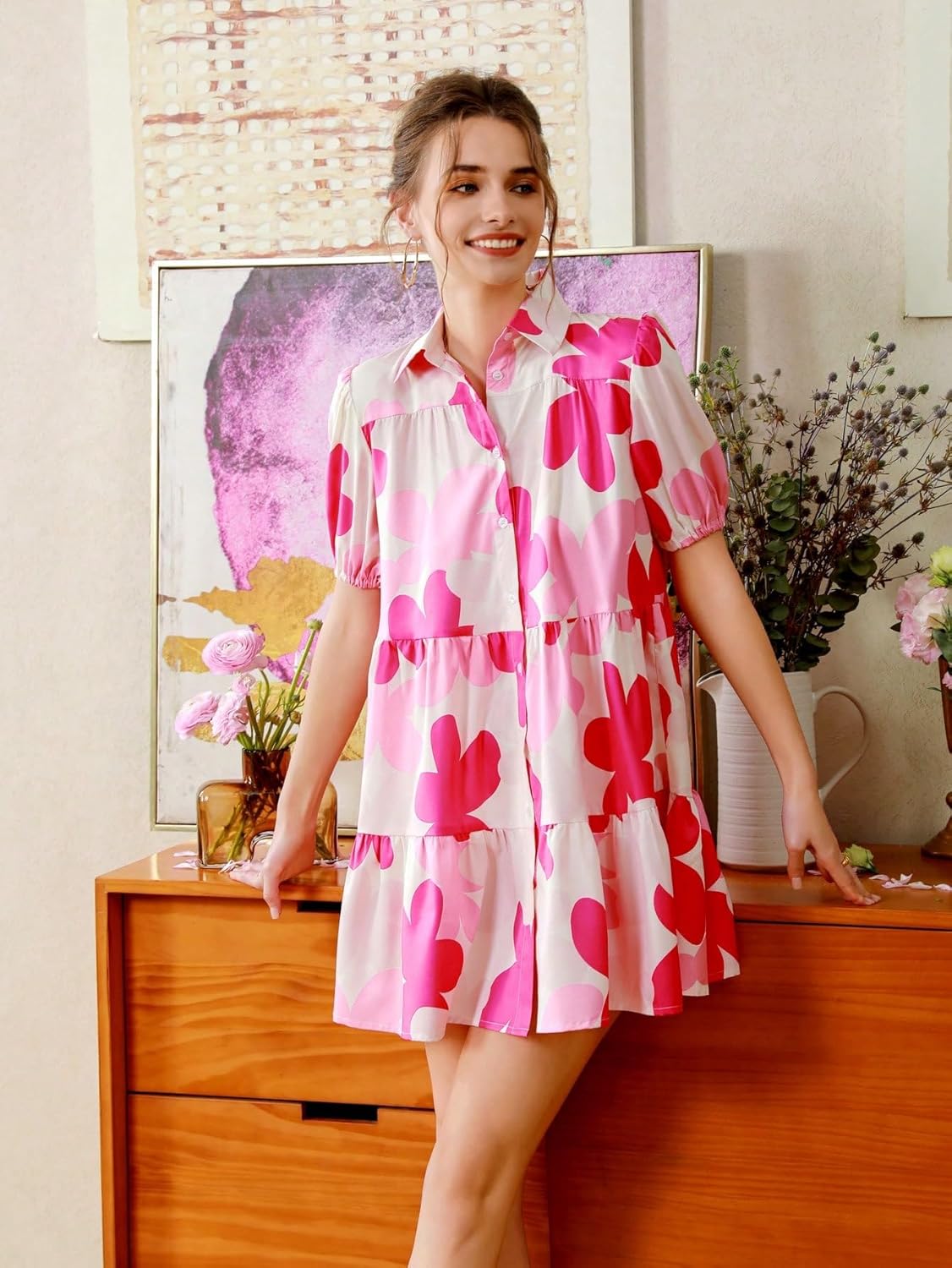 Shasmi Women's Green Flower Print Short Sleeve