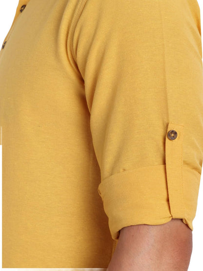 KNIGHT VICTORY Men Solid Cotton Linen Straight Kurta