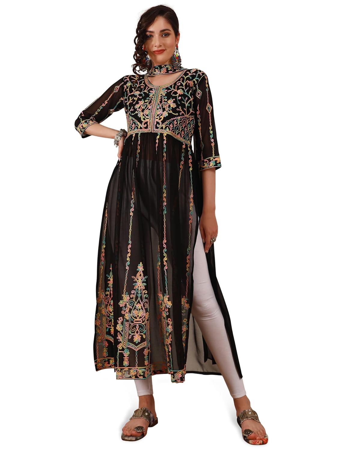 EthnicJunction Women's Georgette Embroidered