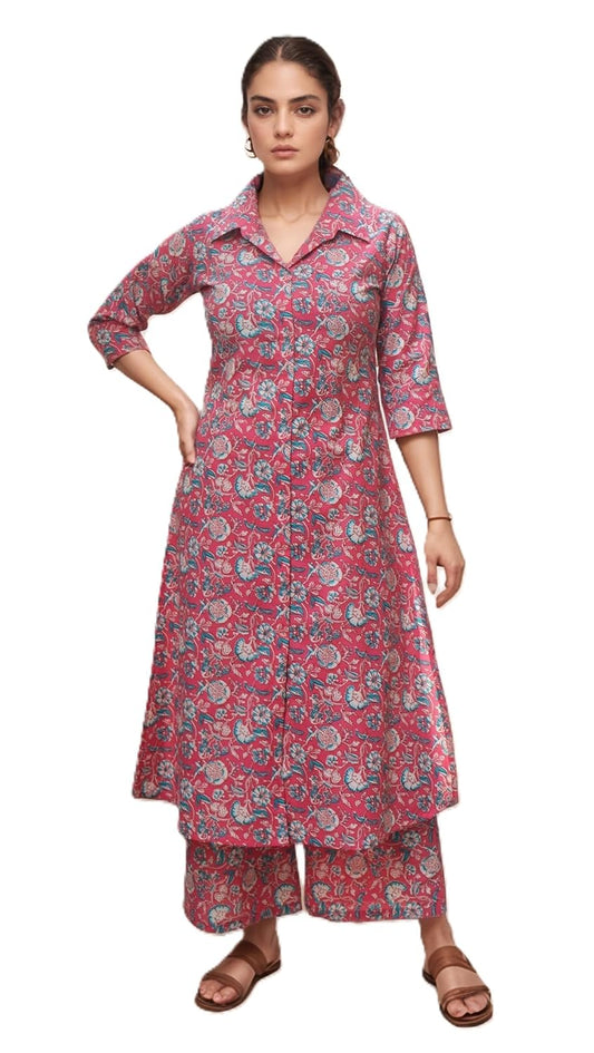 Women's Cotton Blend Floral Printed A-line Kurta