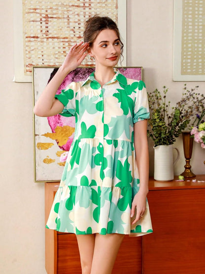 Shasmi Women's Green Flower Print Short Sleeve