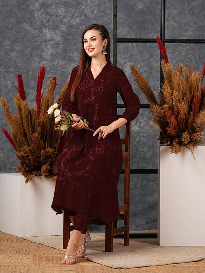 Women's Rayon Viscose Printed A-Line Kurta with Pant