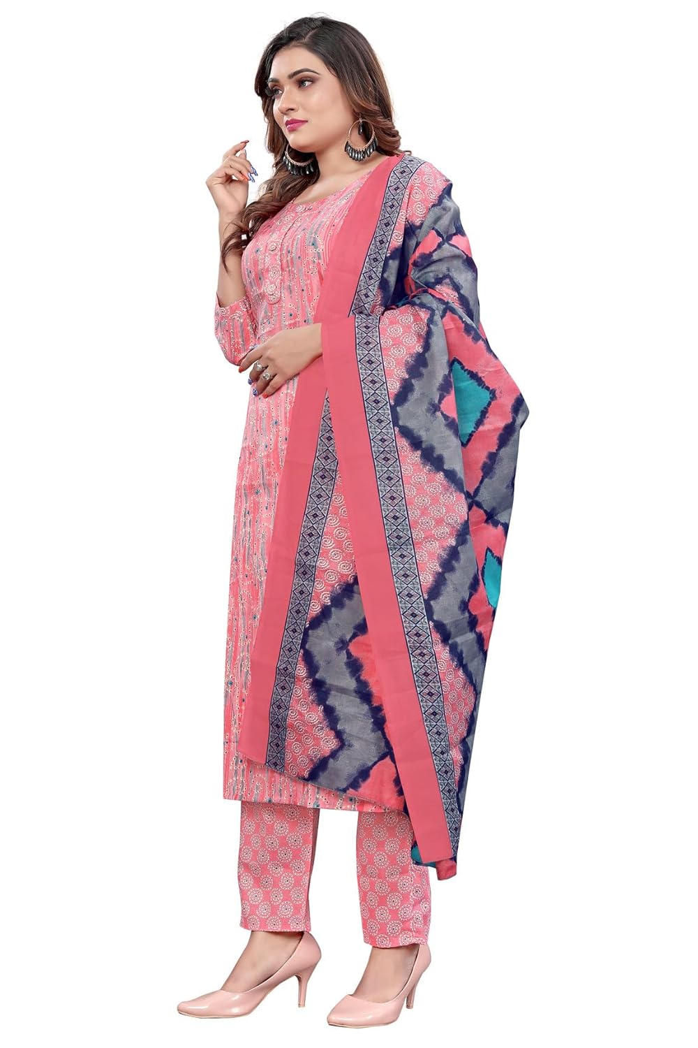 Rajnandini Women's Light Pink PC Cotton Jaipuri Printed