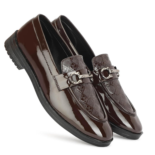 AJINHA Men's Patent Leather Loafers, Brown Quilted - alphahostel.in