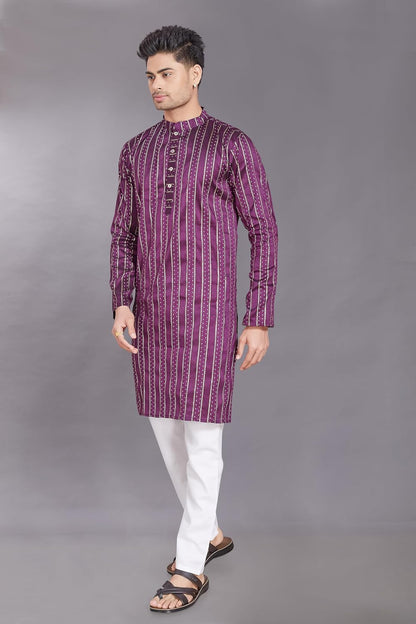 Men's Self Woven Jequard Art Silk Slim Fit Only Kurta