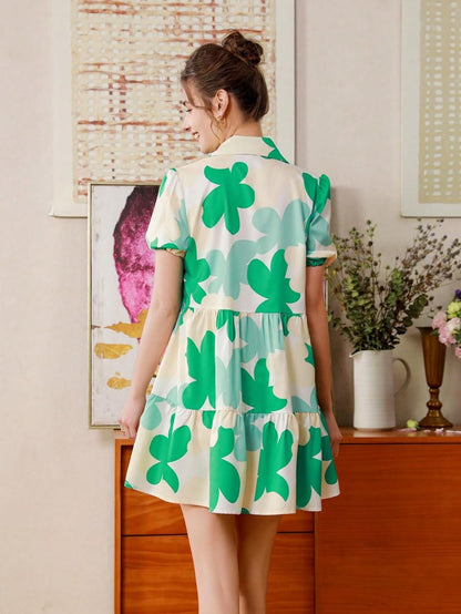 Shasmi Women's Green Flower Print Short Sleeve
