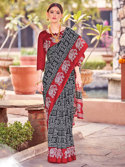 Women's Bhagalpuri Silk Ethnic Motif Printed Saree