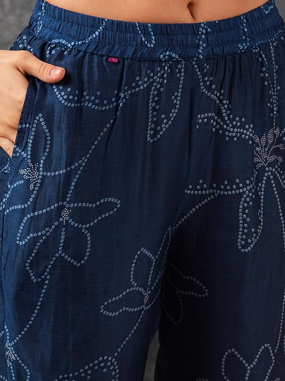 Women's Rayon Viscose Printed A-Line Kurta with Pant