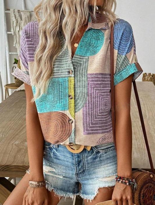 Gufrina Women's Colorful Abstract Geometric Print Shirt