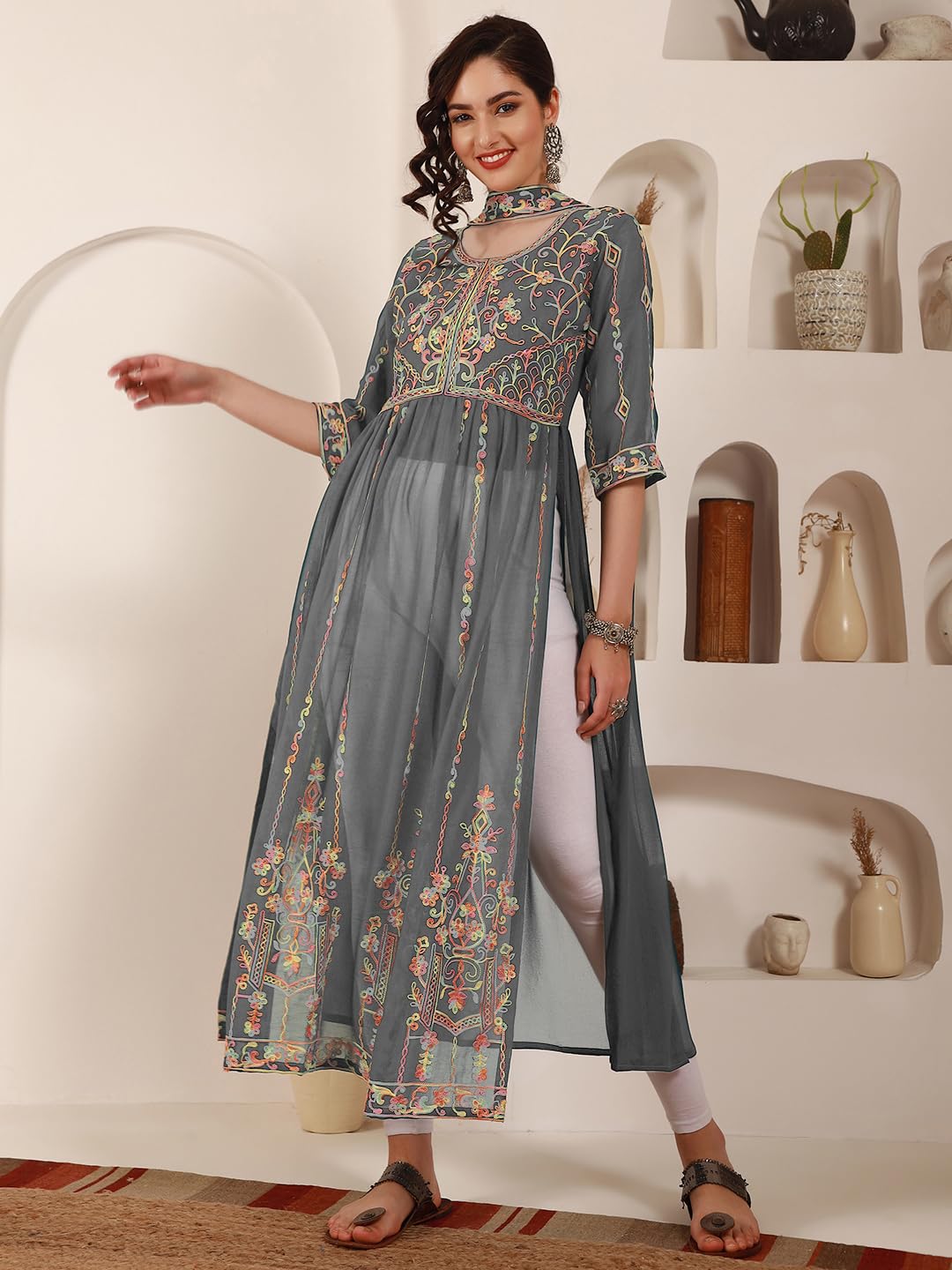 EthnicJunction Women's Georgette Embroidered