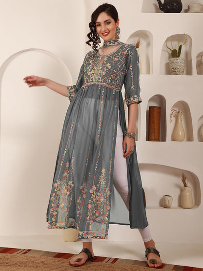 EthnicJunction Women's Georgette Embroidered