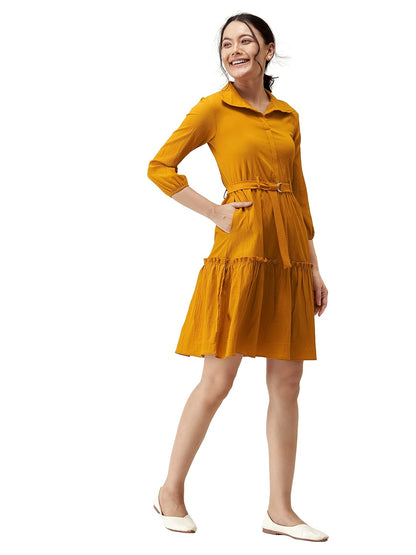 AASK Women Peplum Gathared Stylish Dress with Belt
