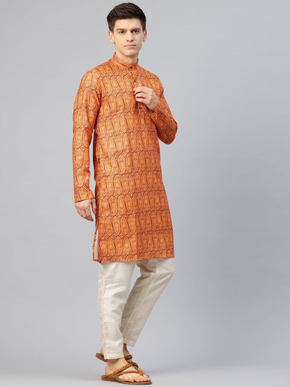 Luxrio Printed Kurta for Men Cotton Blend Linen Abstract