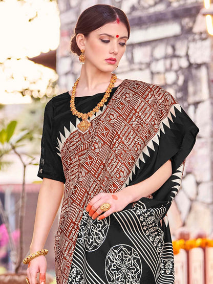 Women's Bhagalpuri Silk Ethnic Motif Printed Saree