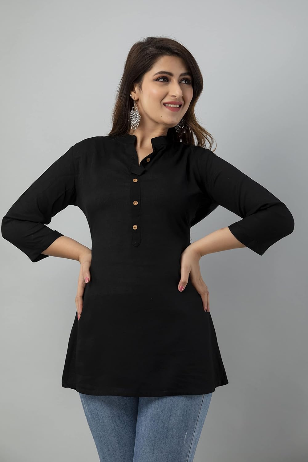 Kyraa Women Solid Tunic Top - Jeans Top