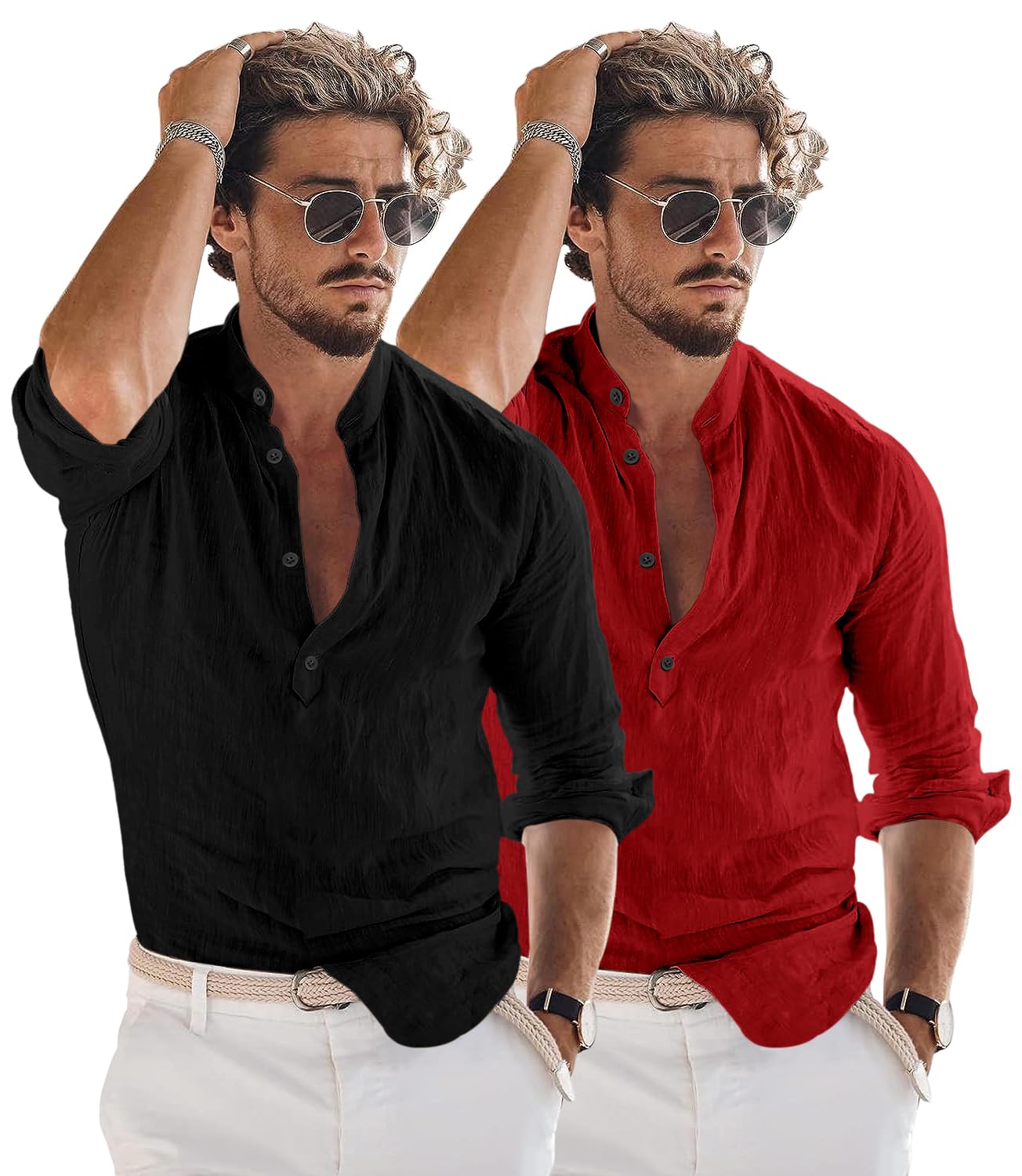 Men Solid Cotton Blend Straight Kurta Shirt Pack of 2