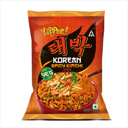 Sunfeast YiPPee! Korean Spicy Kimchi Style, Veg Korean Noodles, Long Non-Sticky Noodles with 5 Added Vegetables, 75g