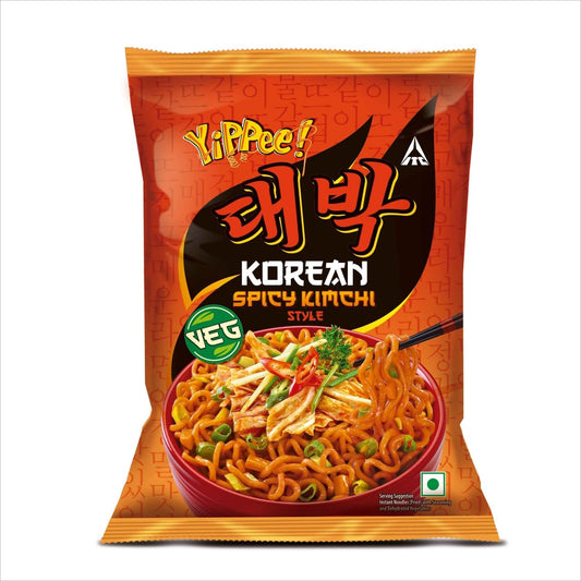 Sunfeast YiPPee! Korean Spicy Kimchi Style, Veg Korean Noodles, Long Non-Sticky Noodles with 5 Added Vegetables, 75g
