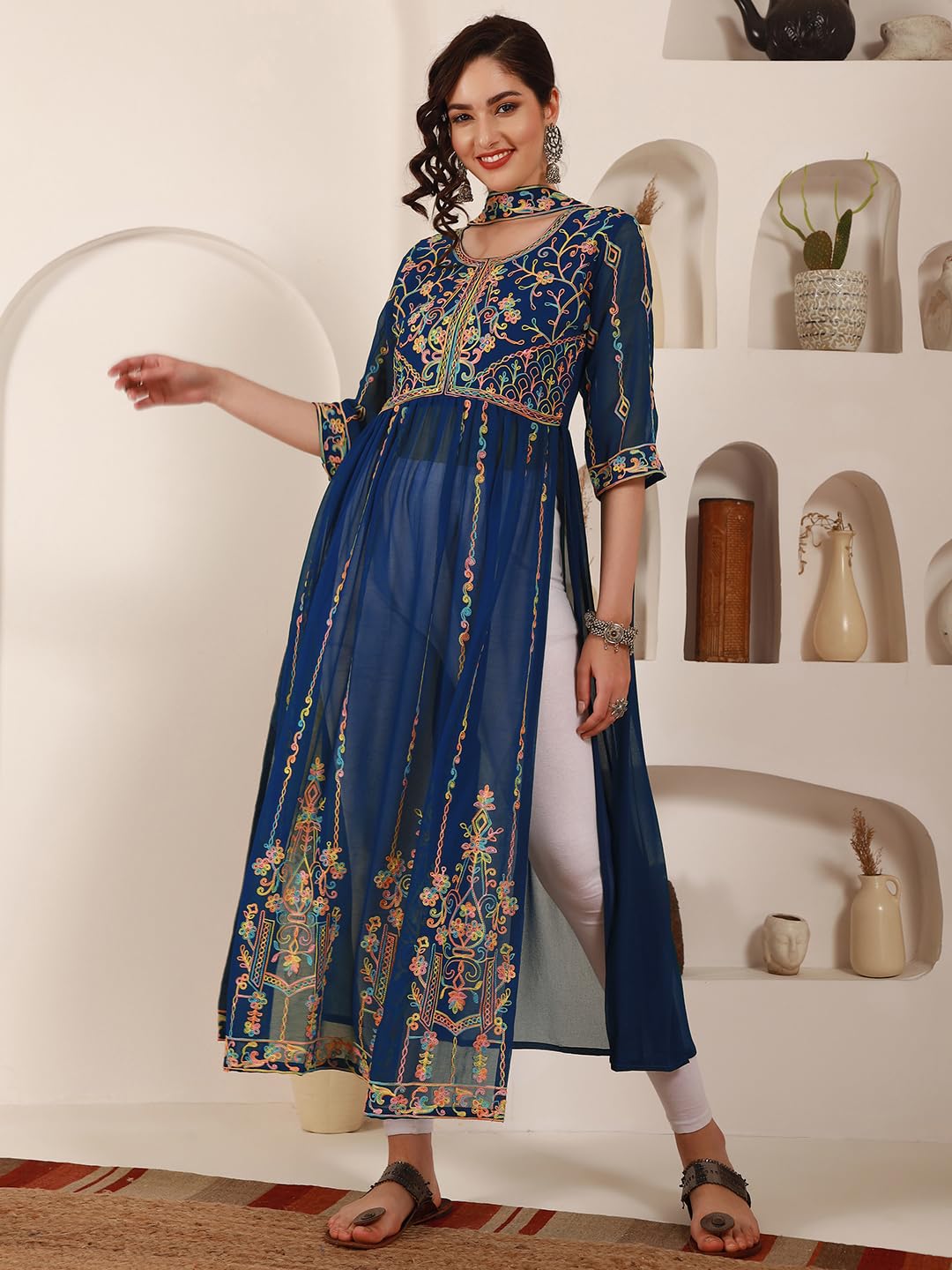 EthnicJunction Women's Georgette Embroidered