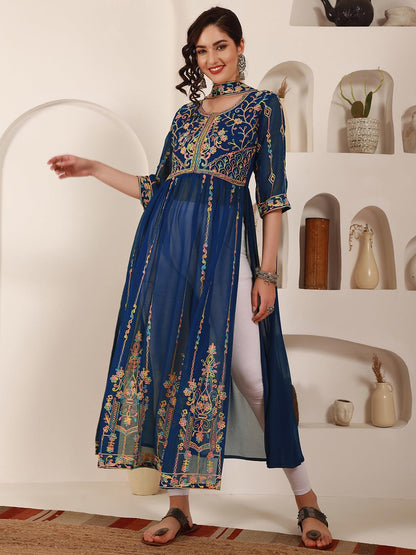 EthnicJunction Women's Georgette Embroidered