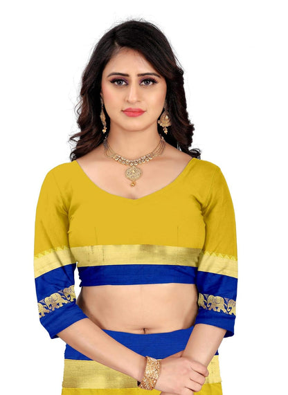Women's Cotton Silk Plain Zari Work Designer Saree