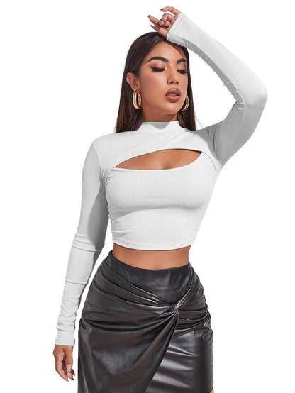 Sugathari Women's & Girl's Solid Knitted Full Sleeve High Neck Ruched Bust Crop Tee Tops (Top 109)
