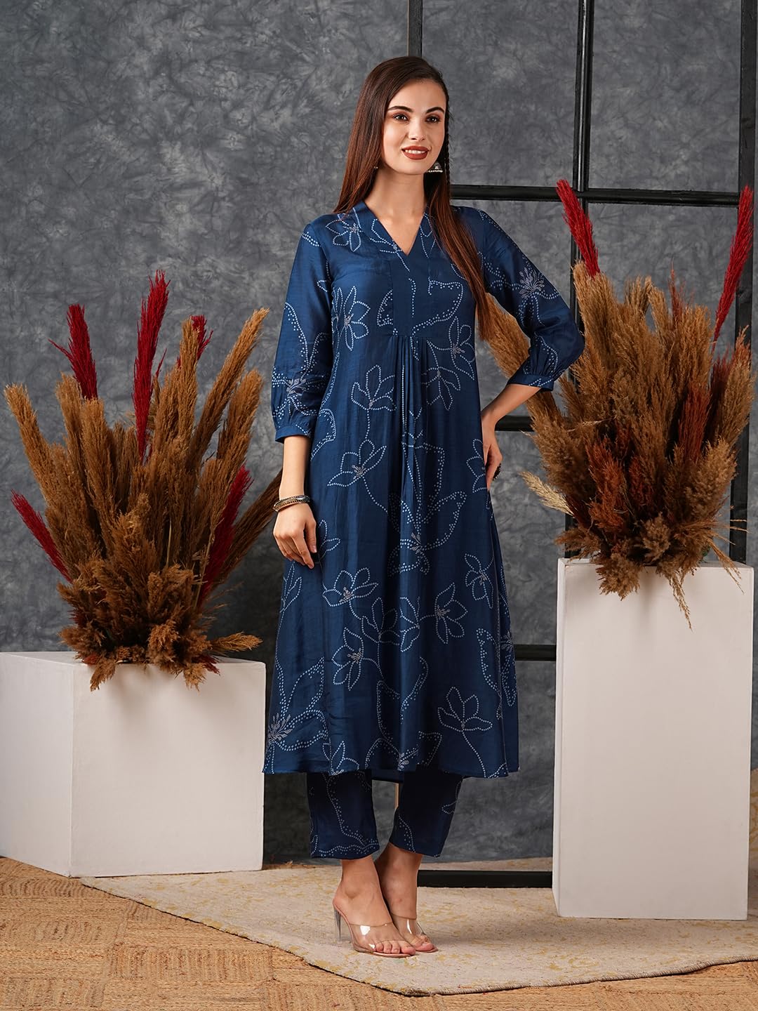 Women's Rayon Viscose Printed A-Line Kurta with Pant