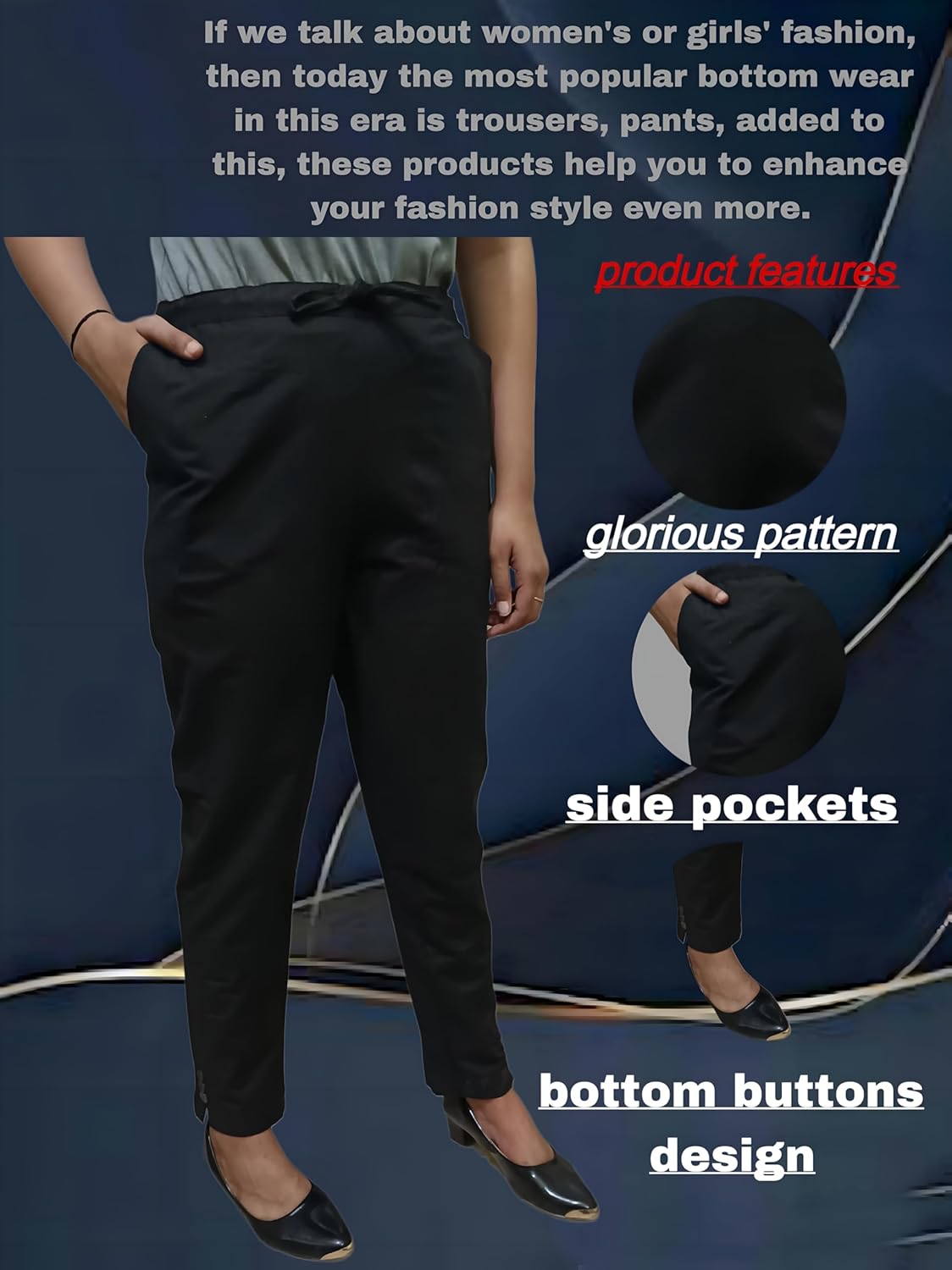 Women's Cotton Relaxed Fit Trousers, Plain Pattern
