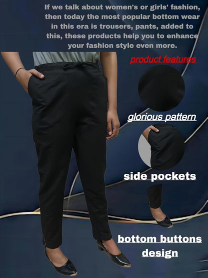 Women's Cotton Relaxed Fit Trousers, Plain Pattern